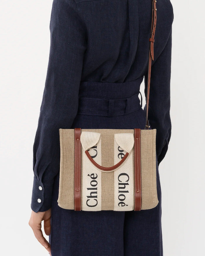 Woody small white brown canvas bag