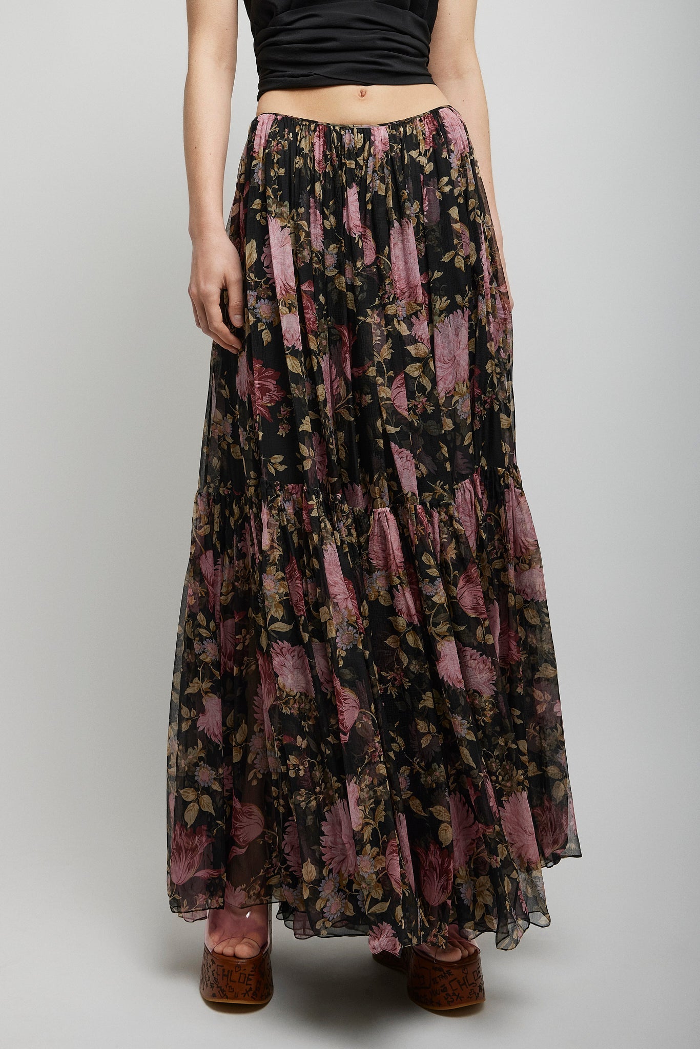 Black flower maxi skirt