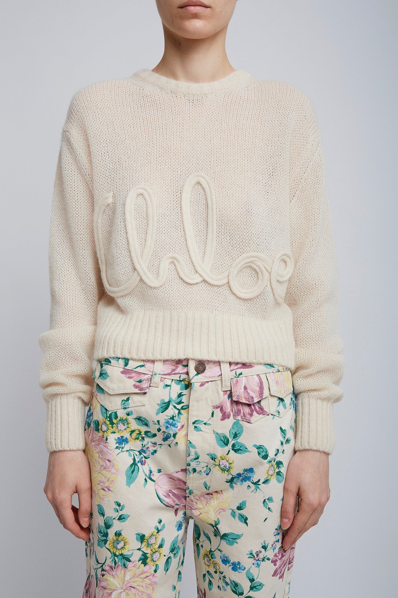 Embroidered alpaca silk knit sweater