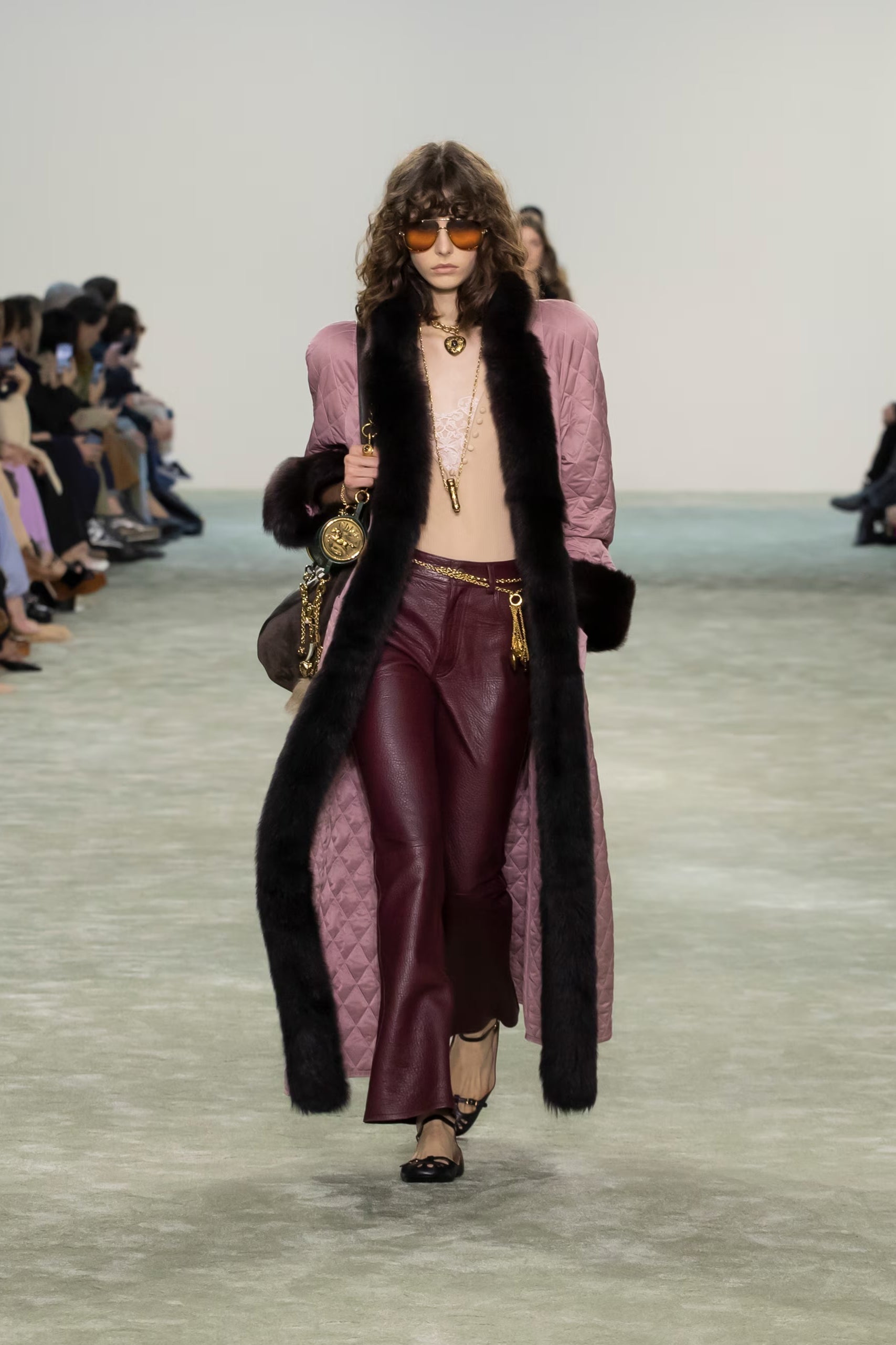 Flared trousers in leather