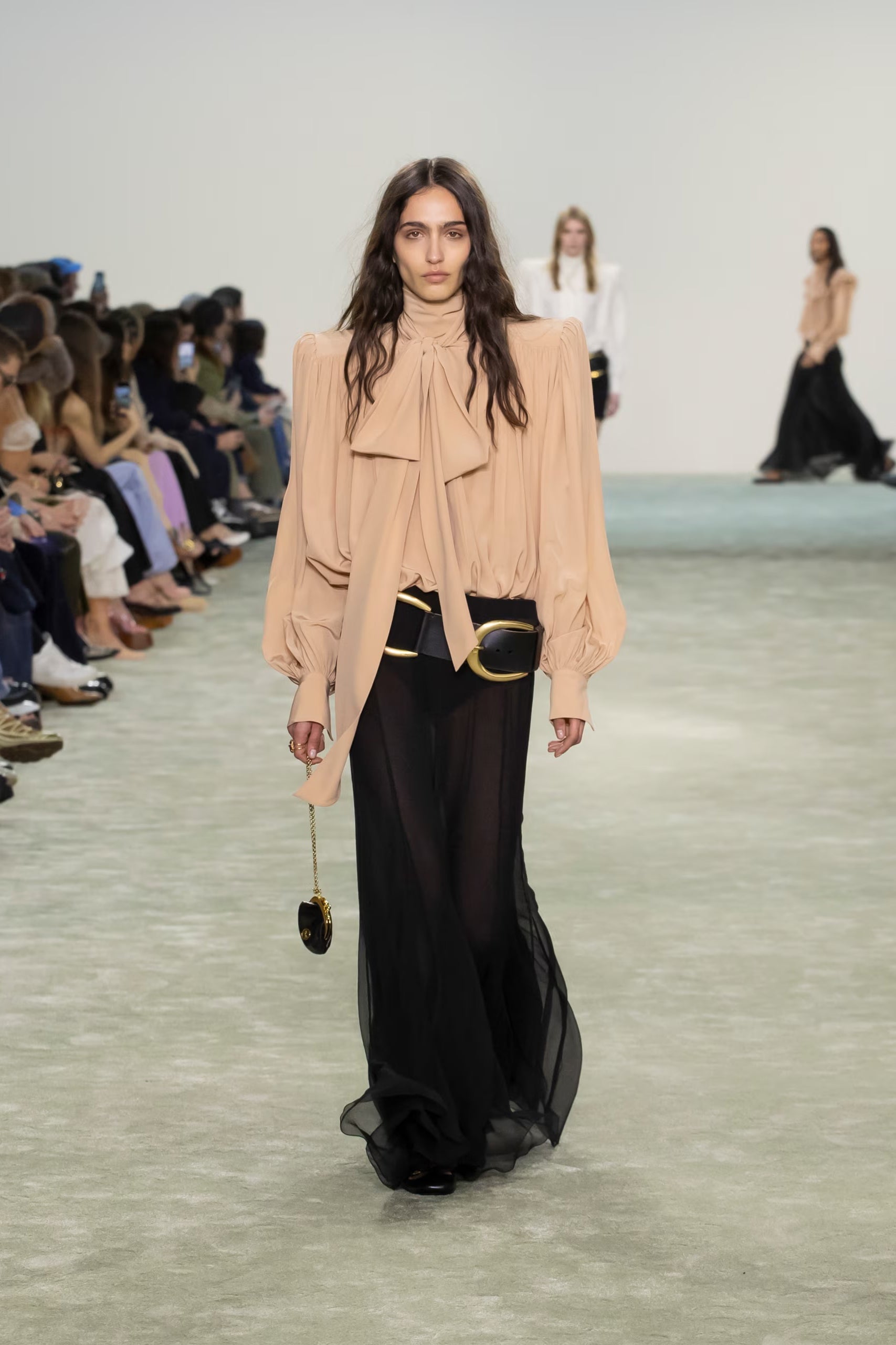 Oversized gathered lavalliere blouse