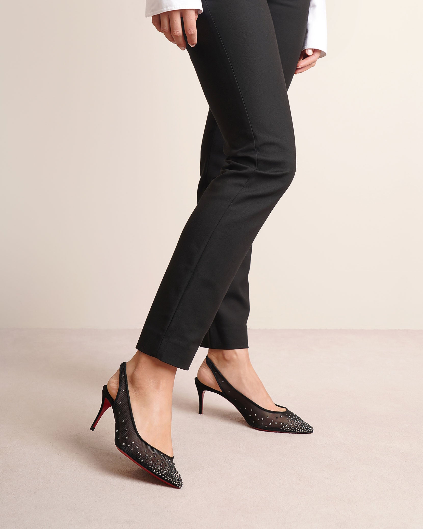 Follies Strass sling 70 black suede pumps
