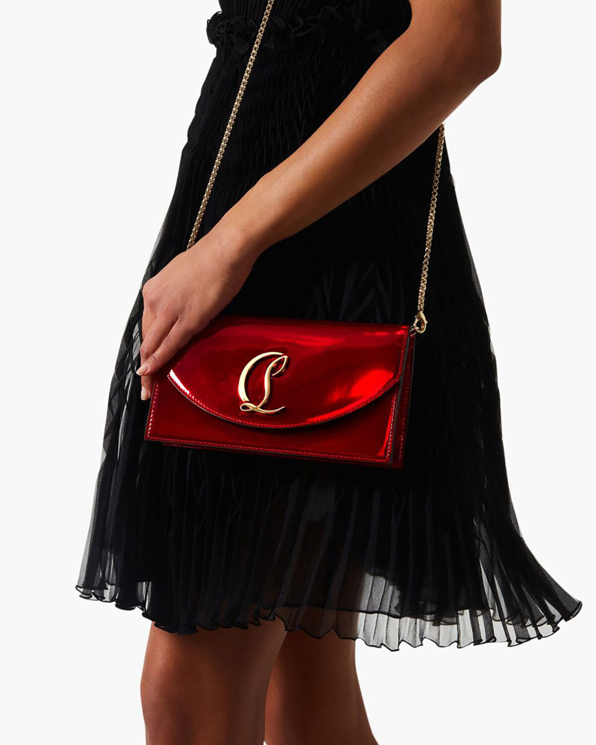 Loubi54 red patent clutch
