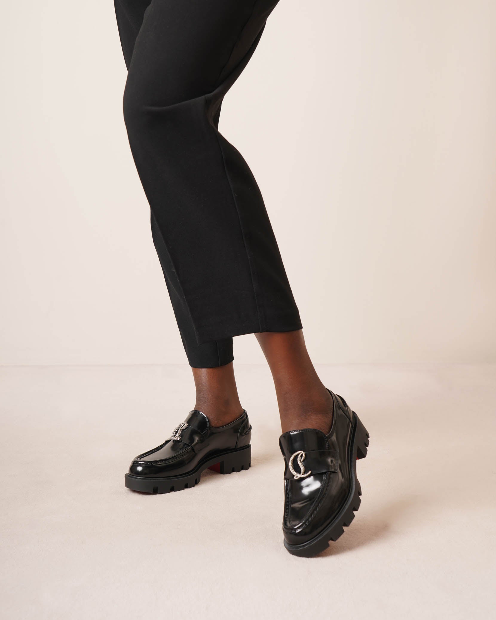CL Moc black leather strass loafers