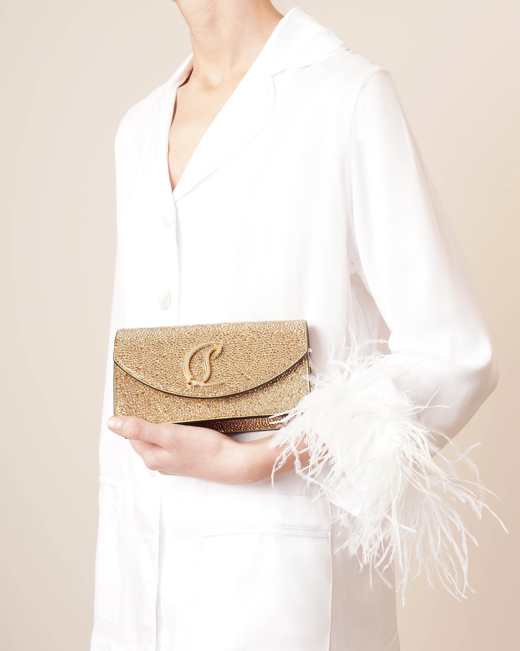 Loubi54 small gold crystal crossbody bag