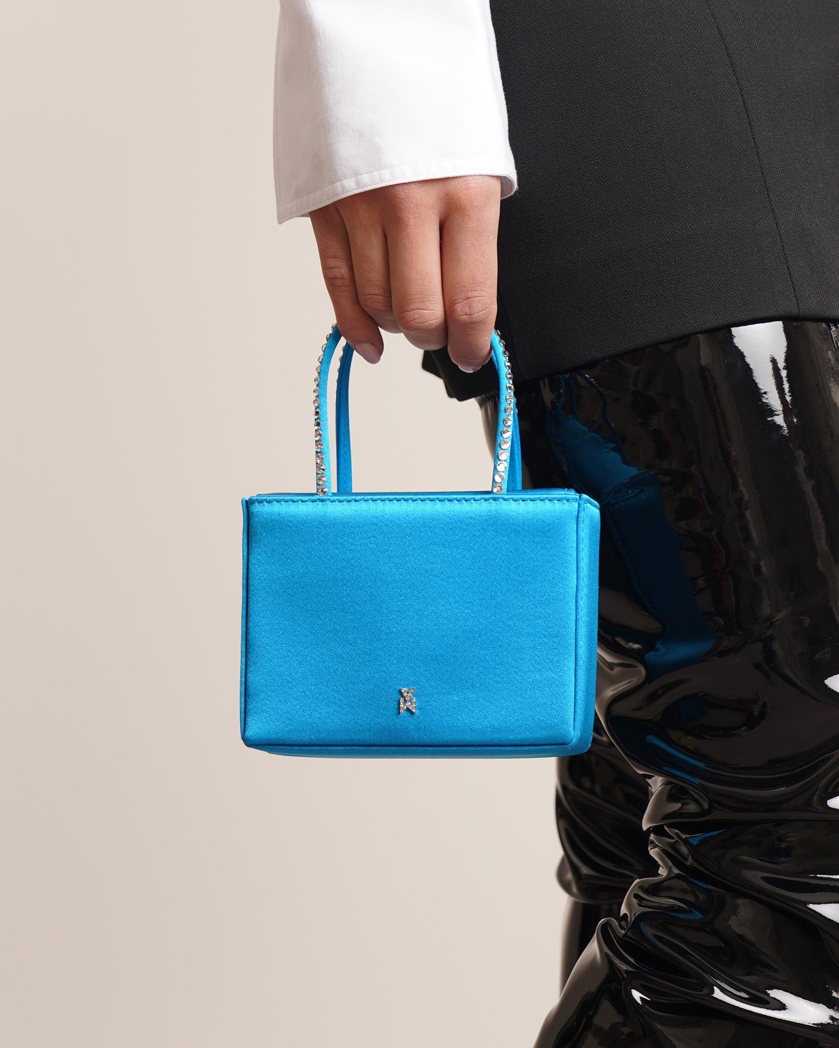 Gilda blue satin mini tote