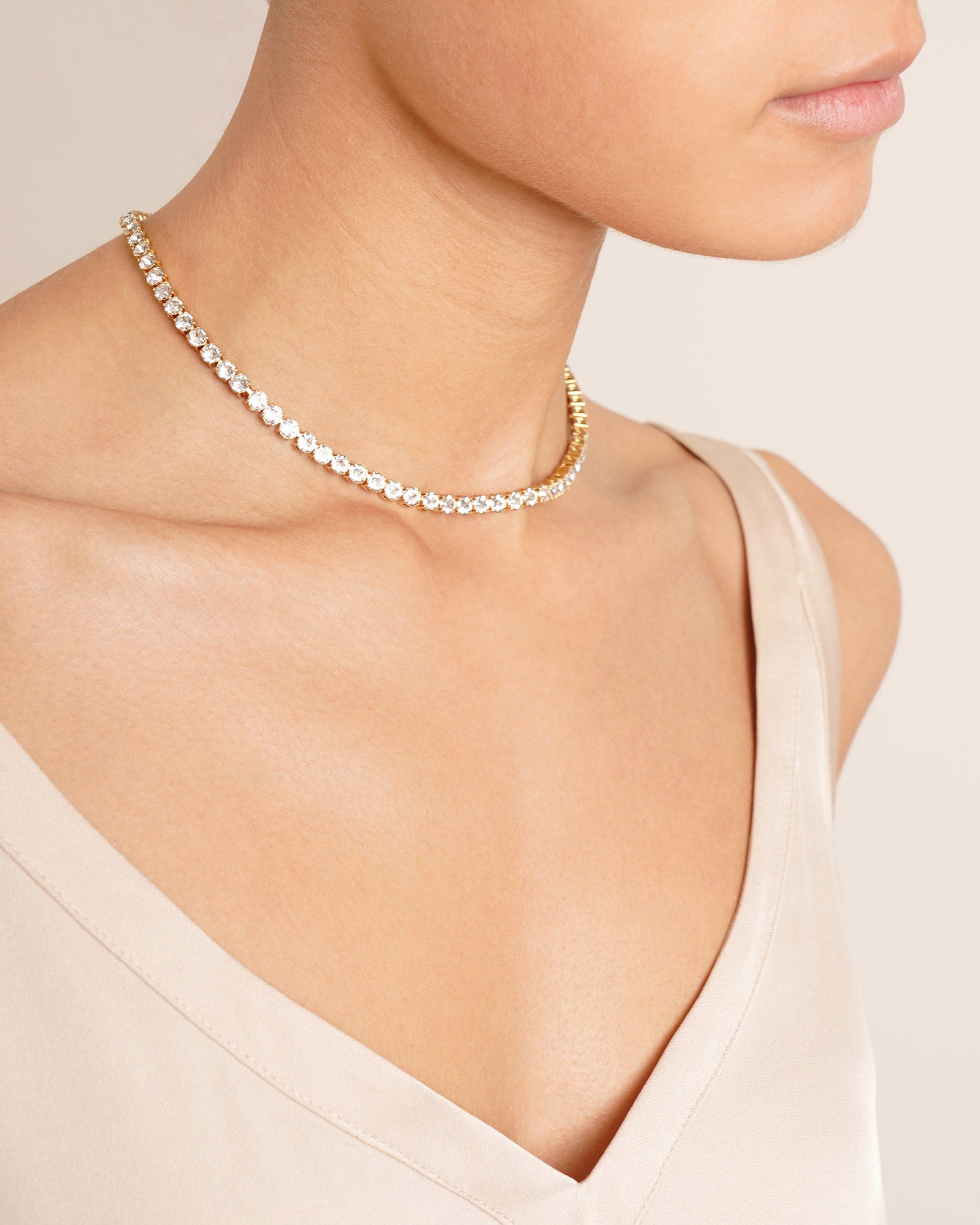 Tennis necklace white and gold