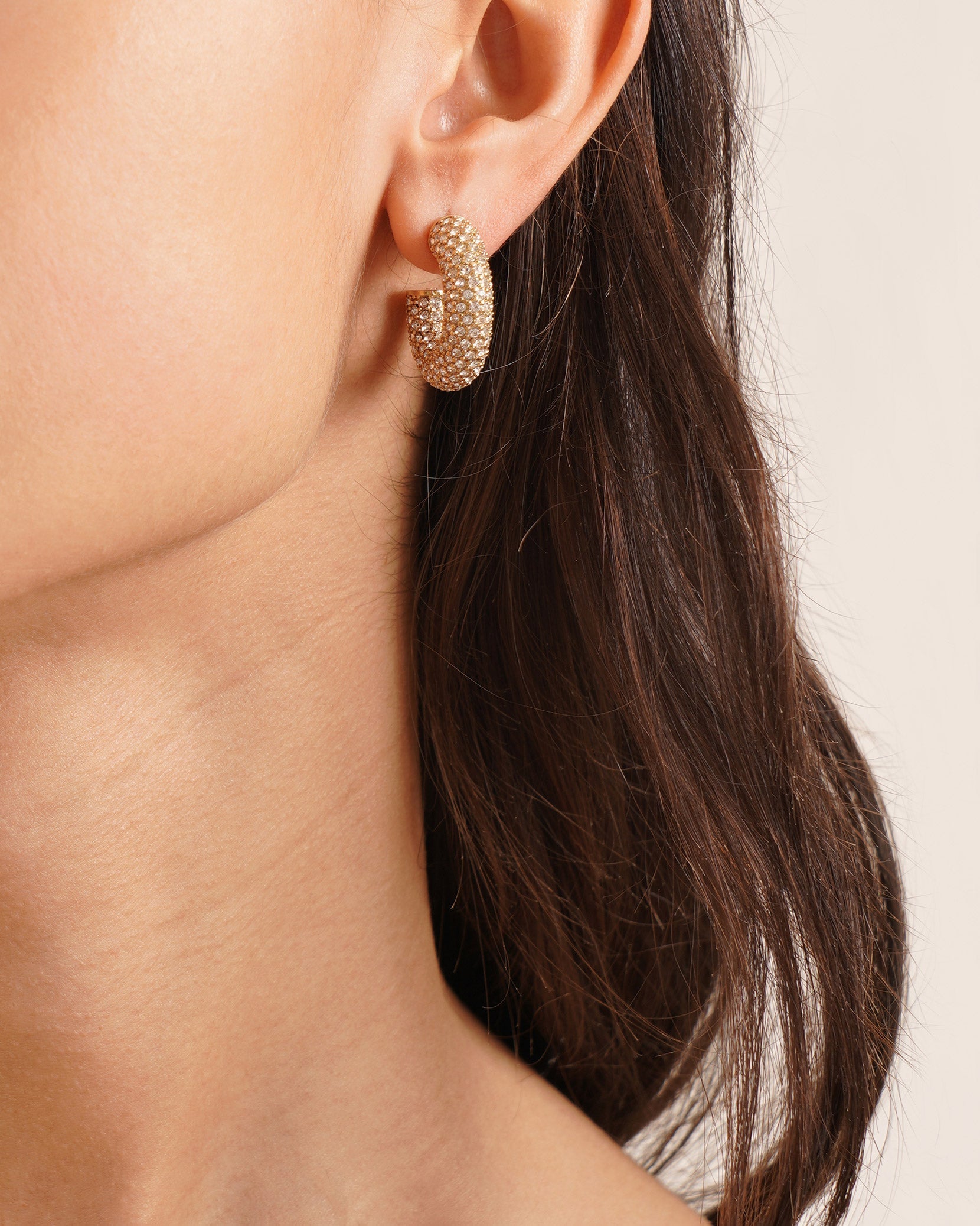 Cameron hoop mini white and gold crystal earrings
