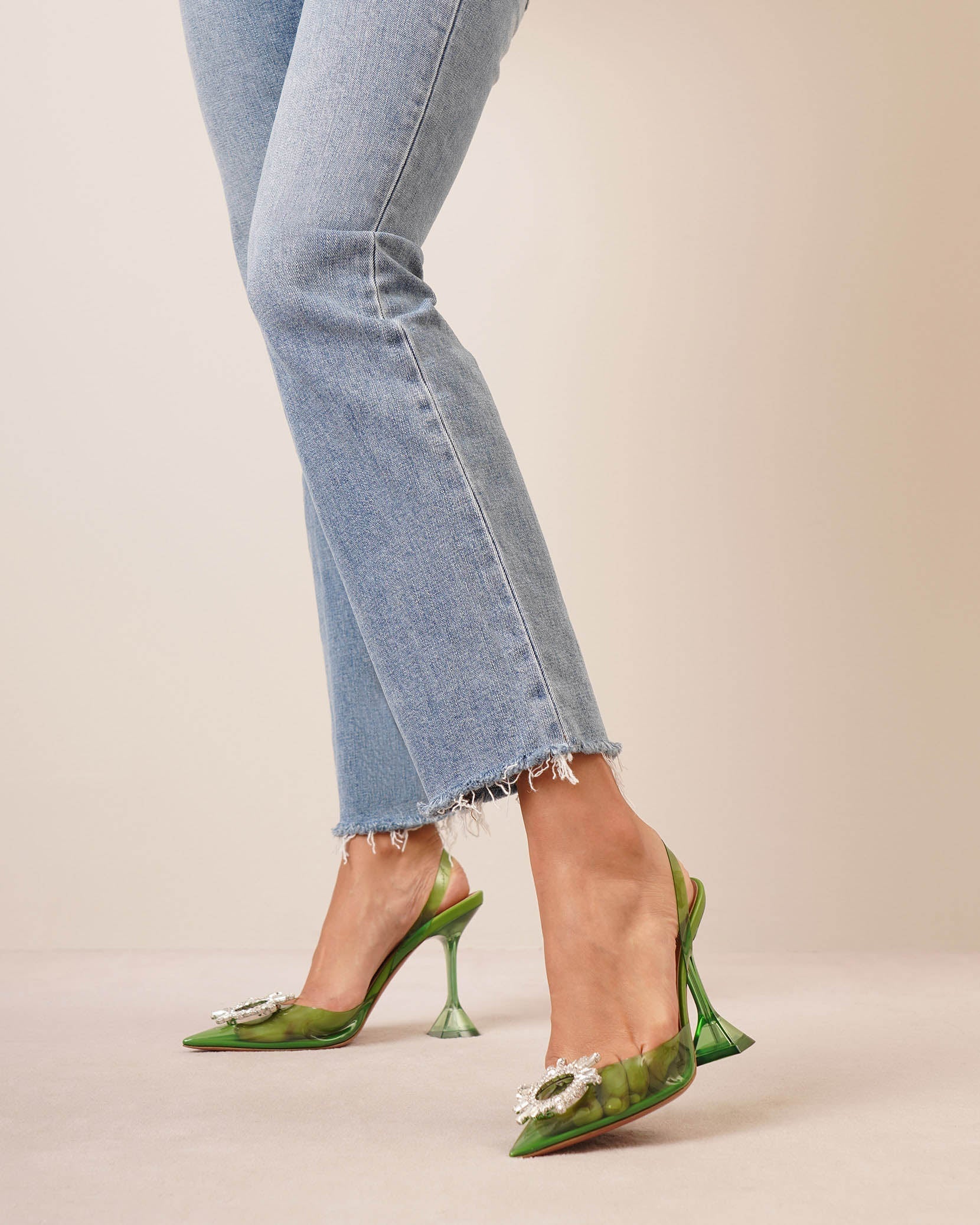 Begum crystal embellished green pvc pumps