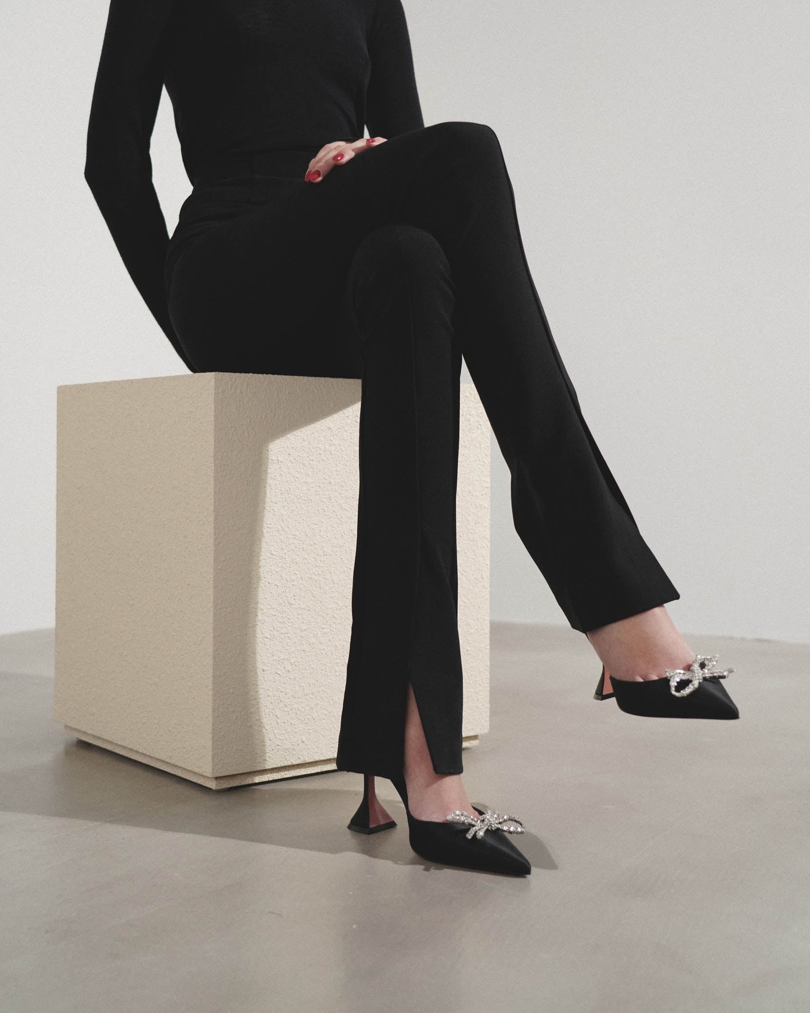 Rosie sling embellished black satin pumps