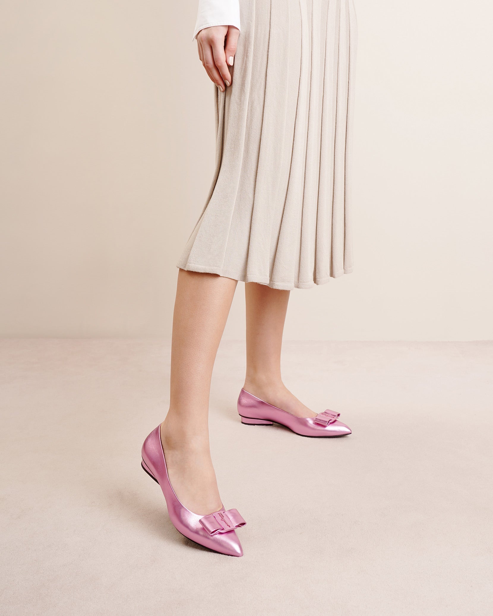 Viva pink metallic leather flats