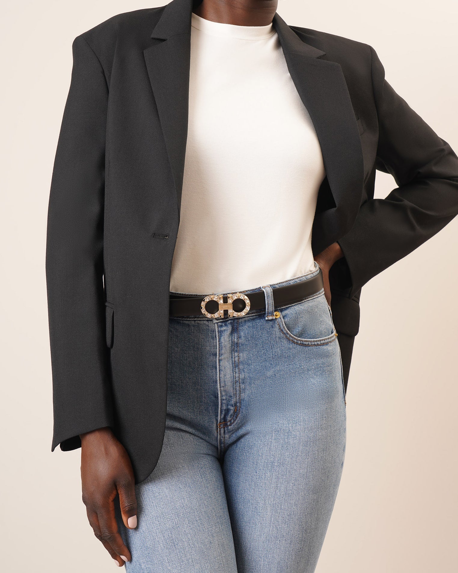 New Gancini crystal black leather belt