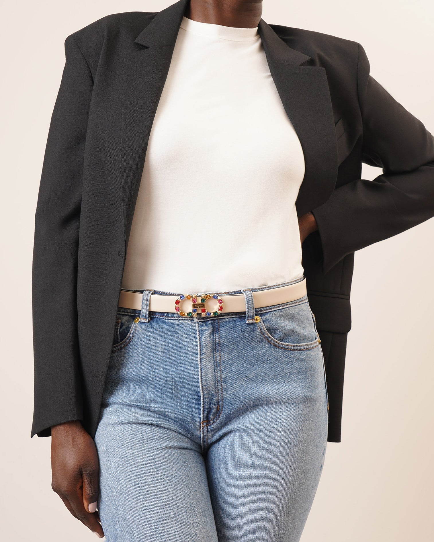 New Gancini crystal bone leather belt