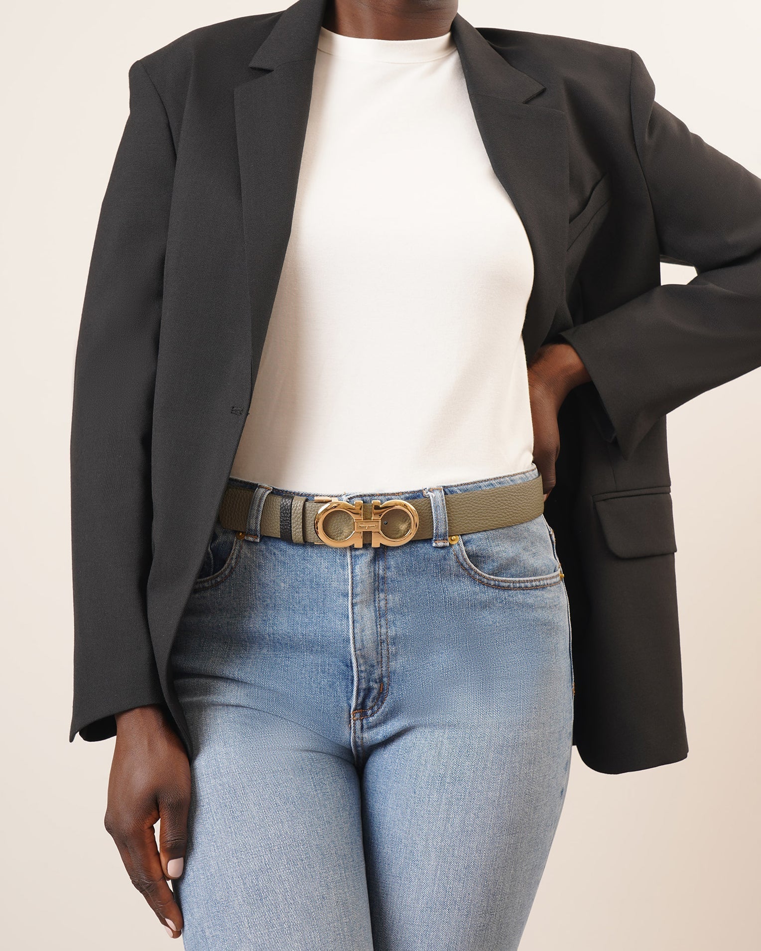 Grained leather 35mm reversible belt