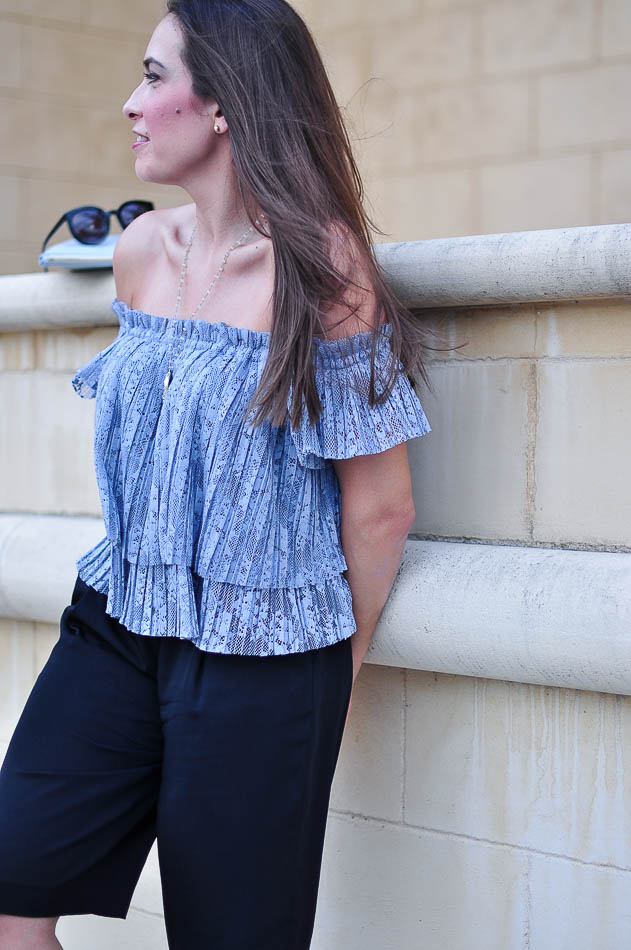 Zara lace top and Zara bermuda shorts close up