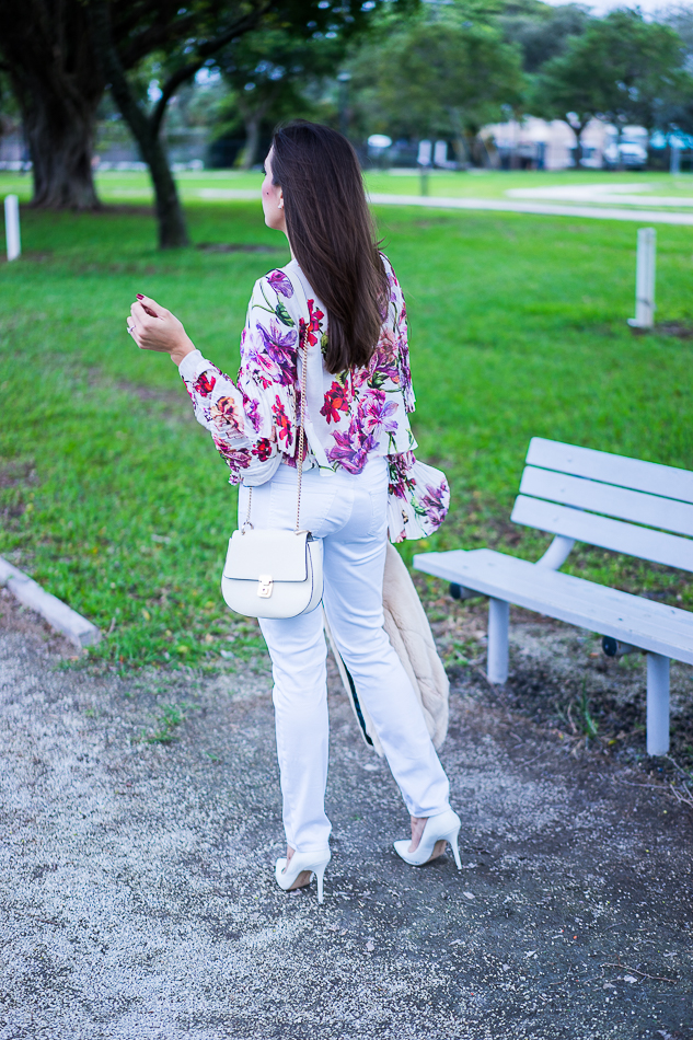 Amanda wearing an Intermix Alberta Ruffle Floral Blouse
