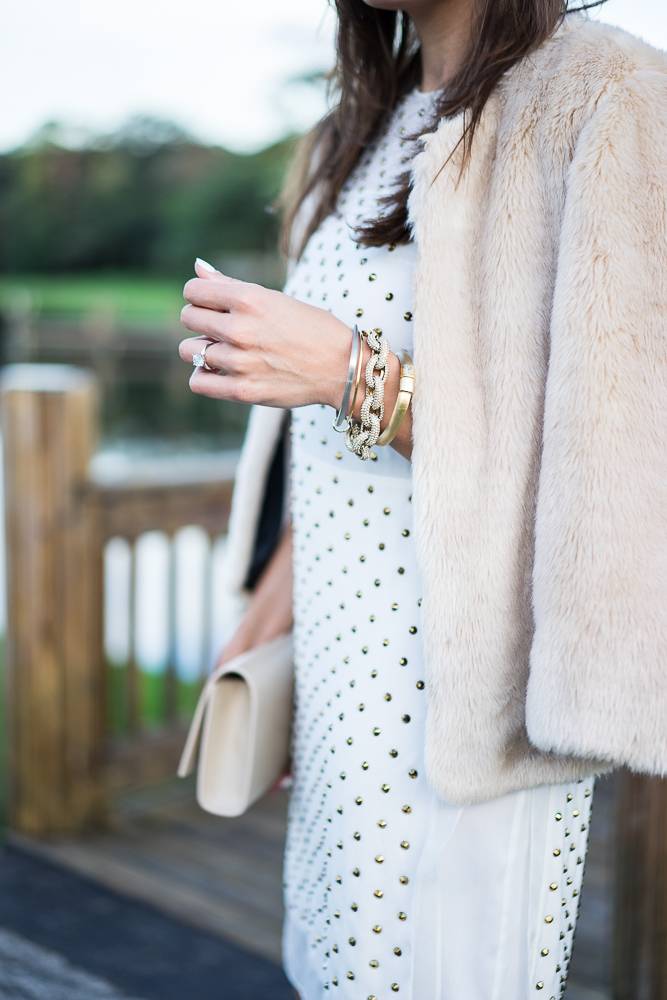 Amanda wearing Alexis Bittar bangles paired with a J.Crew classic pave bracelet