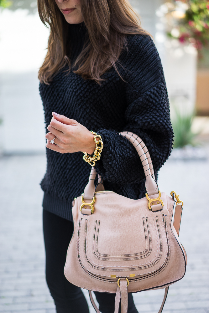 Best Luxury Designers Handbags wearing Chloe bag and JCrew links bracelet