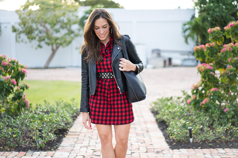 Madewell Jane plaid shirtdress_Maje leather moto jacket