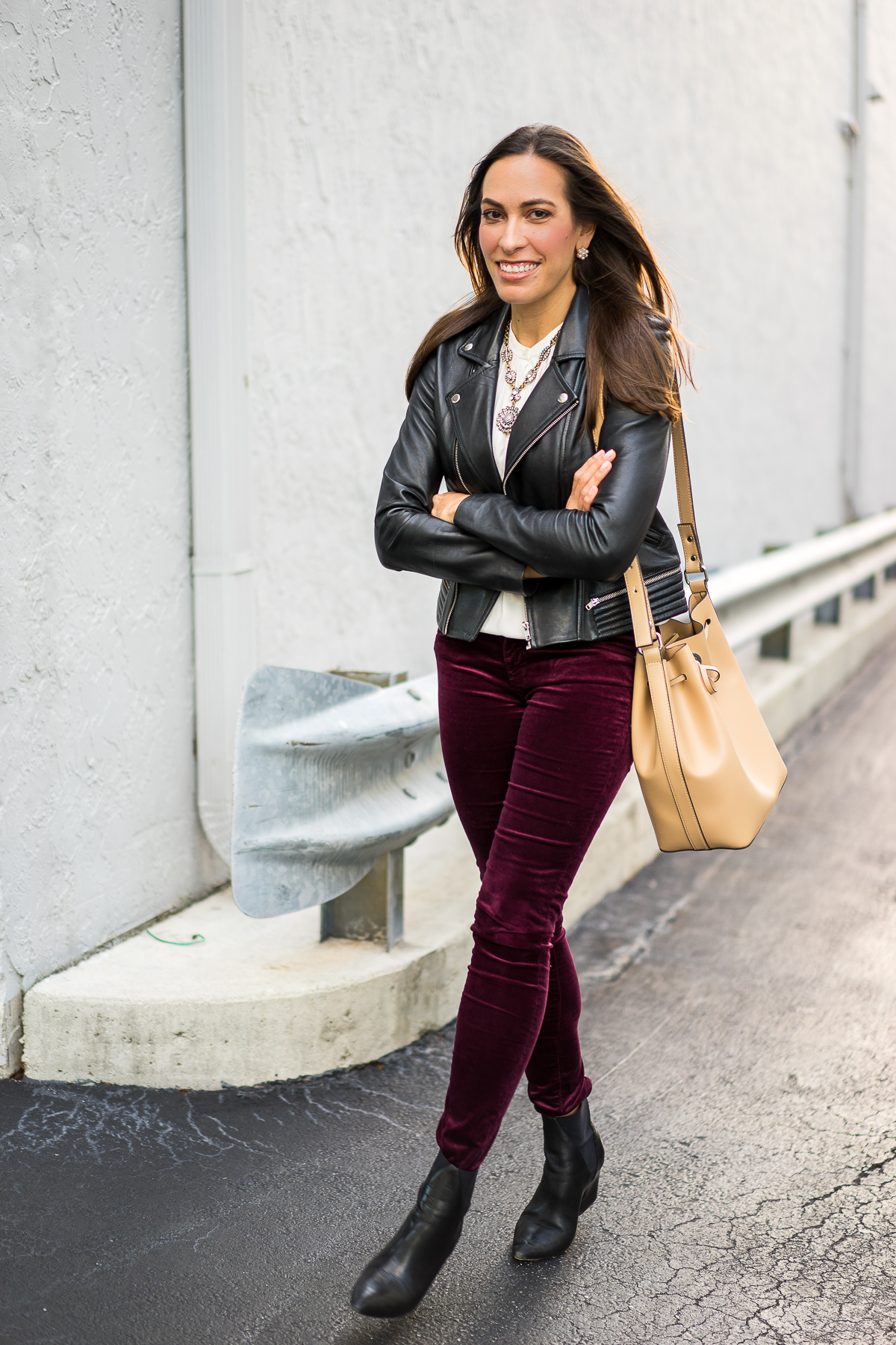 AG Velvet Leggings featured by top FL fashion blogger, Best Luxury Designers Handbags: image of a woman wearing AG super skinny velvet leggings