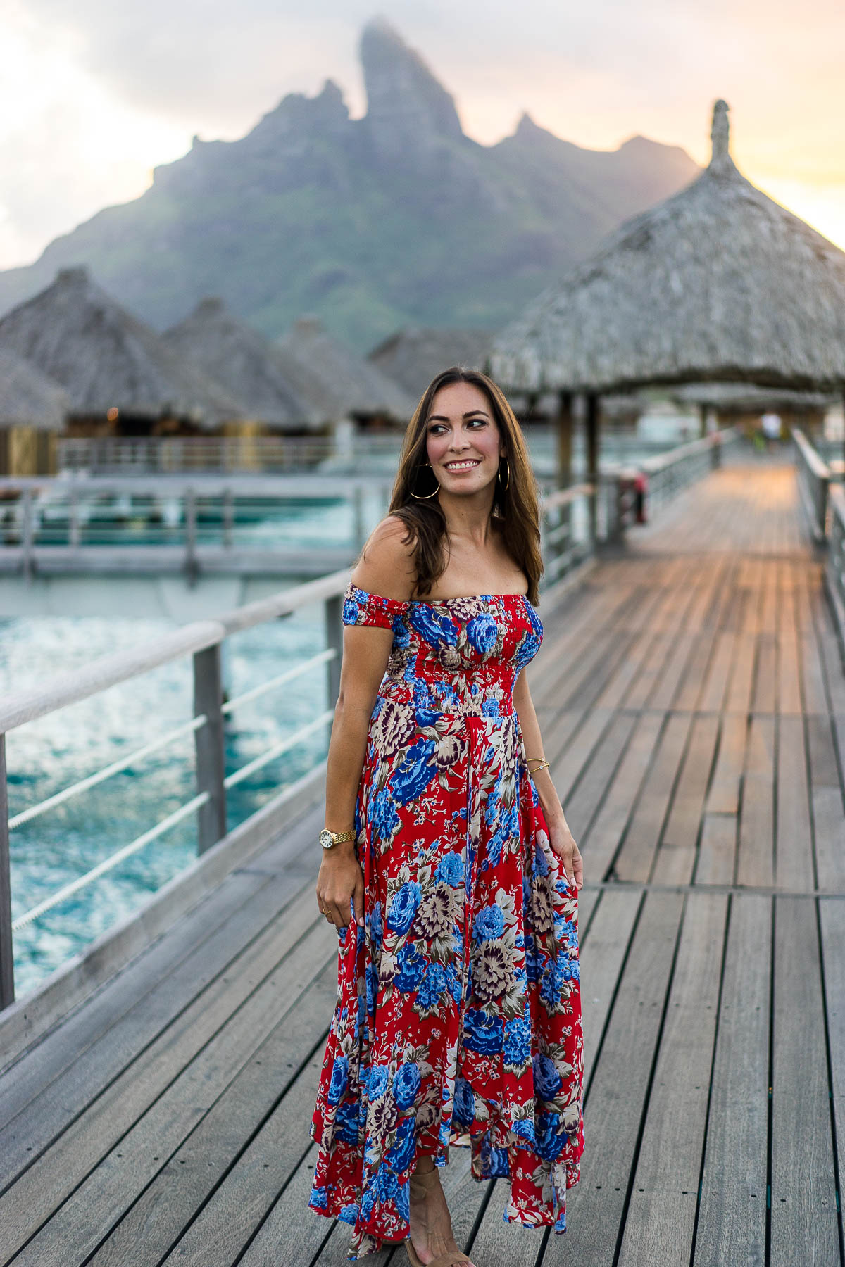 Floral maxi dress styled by fashion blogger Amanda from Best Luxury Designers Handbags at St Regis Bora Bora Resort