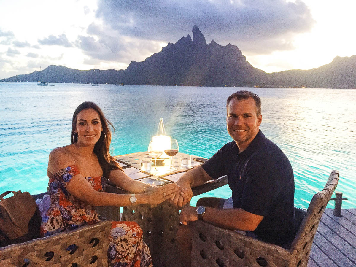 Best Luxury Designers Handbags blogger eats at Lagoon Restaurant at St Regis Bora Bora Resort with husband