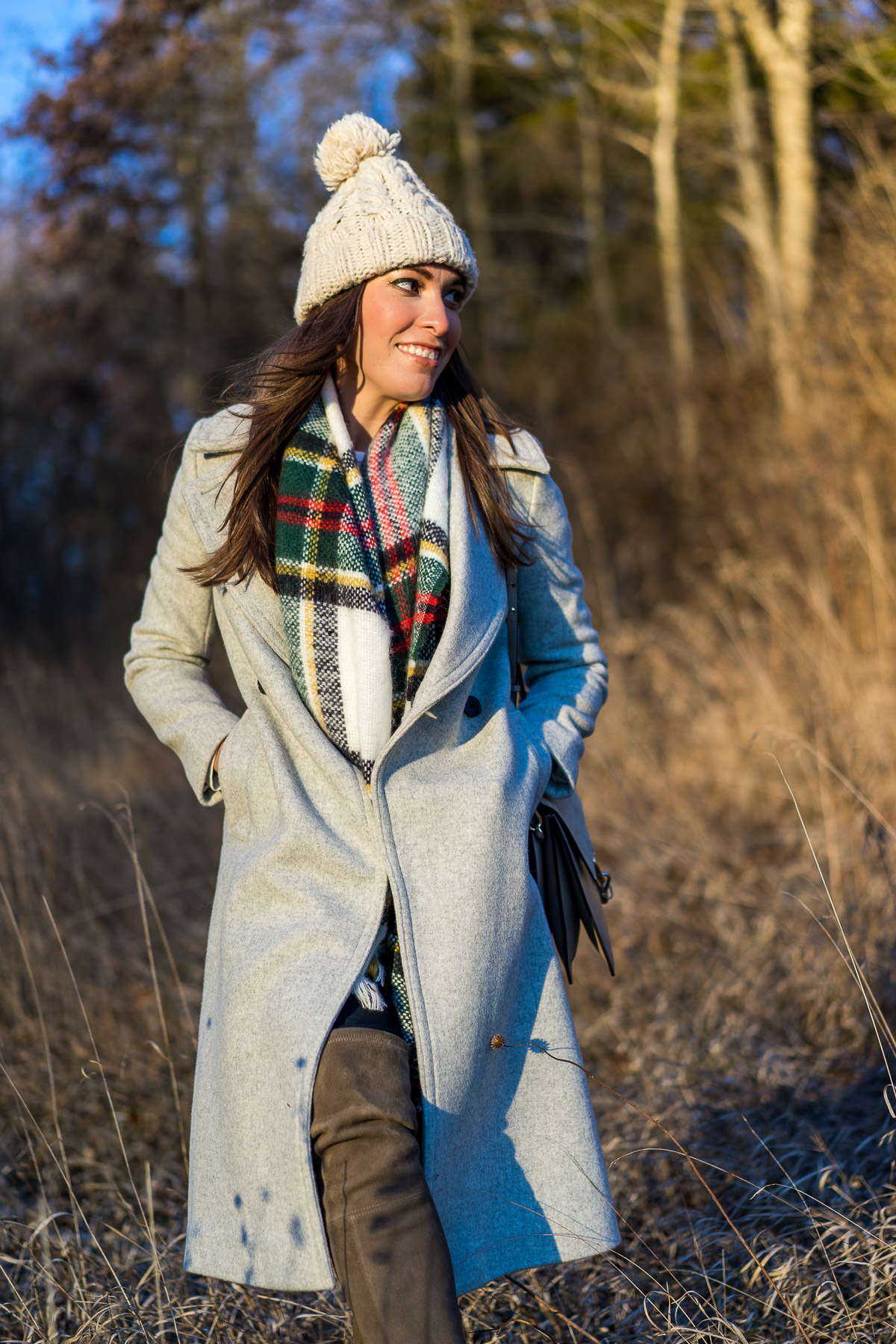 top FL fashion blogger, Best Luxury Designers Handbags wearing a Club Monaco coat, Zara scarf and H&M beanie.