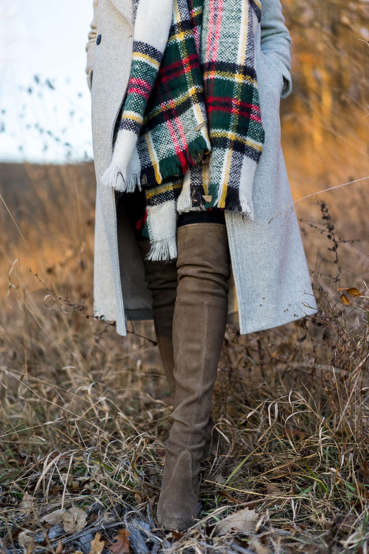 top FL fashion blogger, Best Luxury Designers Handbags wearing boots from Stuart Weitzman and plaid scarf from Zara.