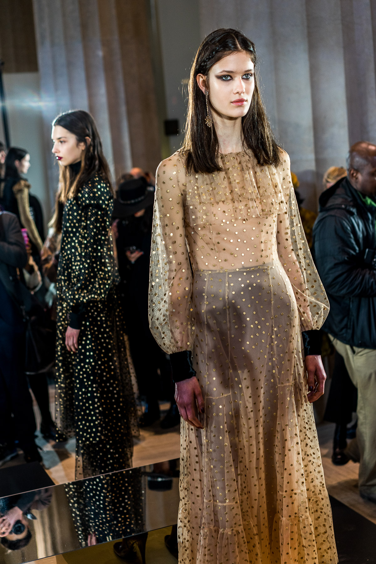 Jill Stuart's Fall 2017 collection presentation at NYFW was filled with gold and black fabrics and feminine silhouettes as shown by Amanda of Best Luxury Designers Handbags blog