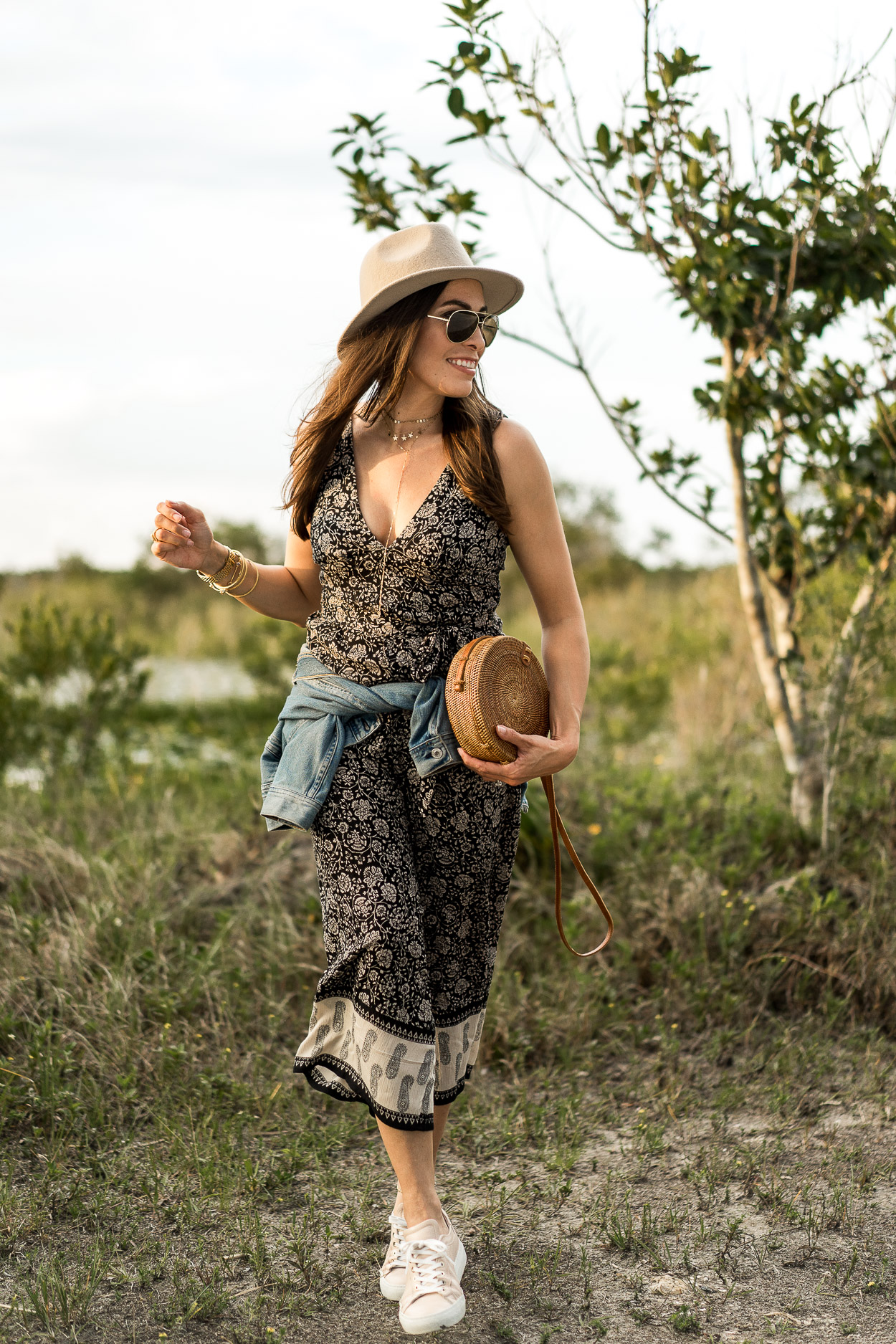 Amuse Society boho style jumpsuit shows off Amanda from Best Luxury Designers Handbags blog's Summer style