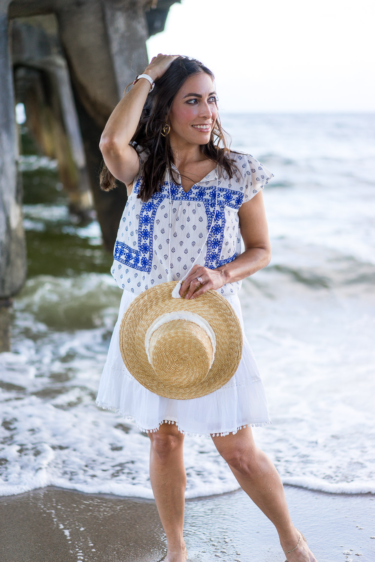 Amanda from Best Luxury Designers Handbags picks her Old Navy Summer favorites which include white pom pom skirt and blue and white embroidered top