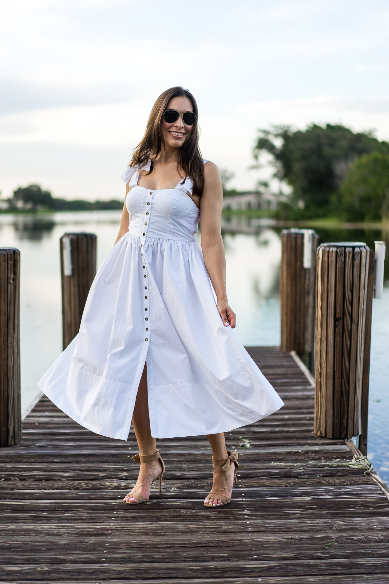 Blogger Top Quality Luxury Handbag Shop of Best Luxury Designers Handbags twirl in a Summer white dress by Chicwish like South Florida 