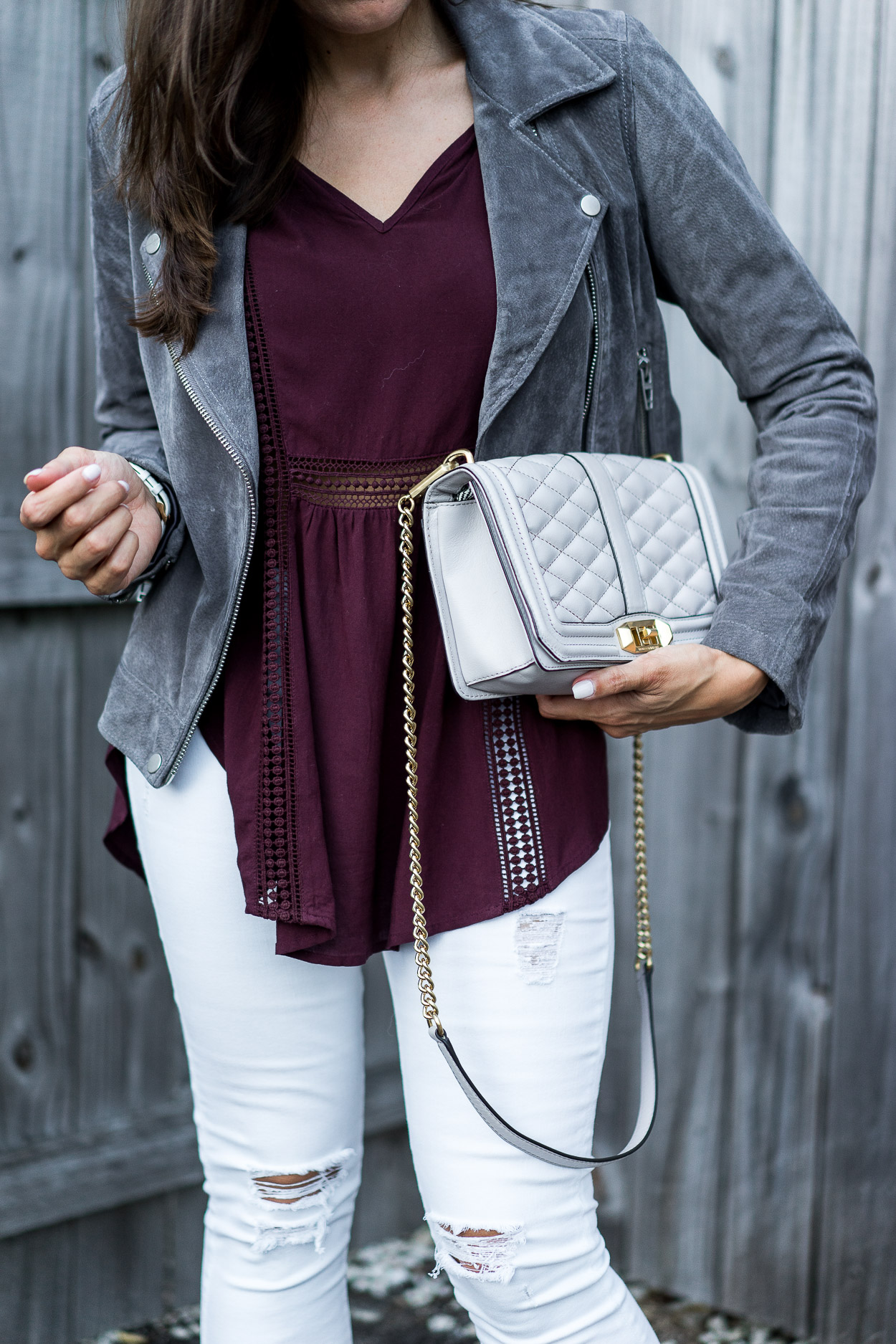 Gentle Fawn top and white AG jeans make the perfect casual Fall outfit as styled by Best Luxury Designers Handbags blogger Amanda