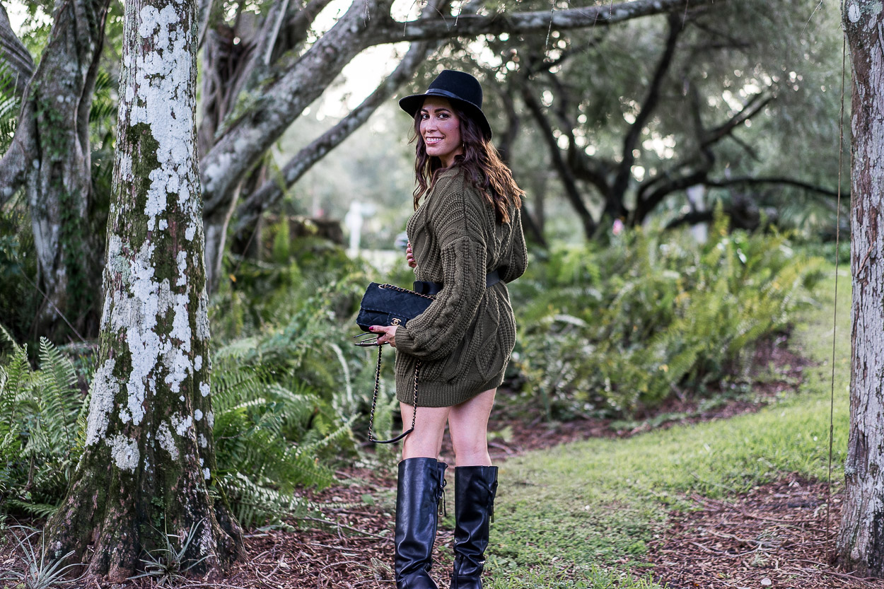 Best Luxury Designers Handbags blogger wears Chicwish sweater dress with M Gemi boots and Gucci belt