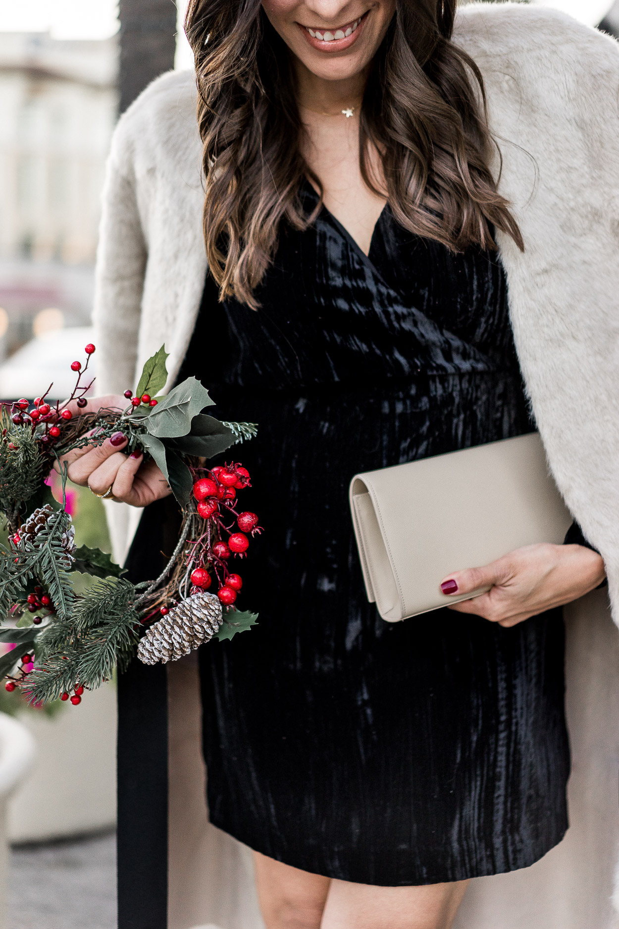 Gorgeous HM black velvet dress is perfect for a holiday party a la Best Luxury Designers Handbags blogger Amanda