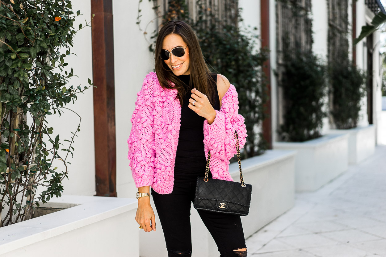 pink and black winter fashion