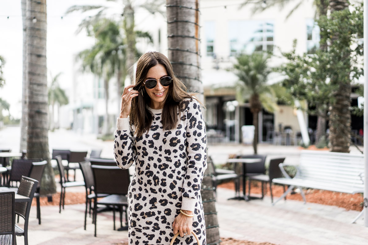 The Loft leopard sweater dress is a chic way to style the animal print for Winter