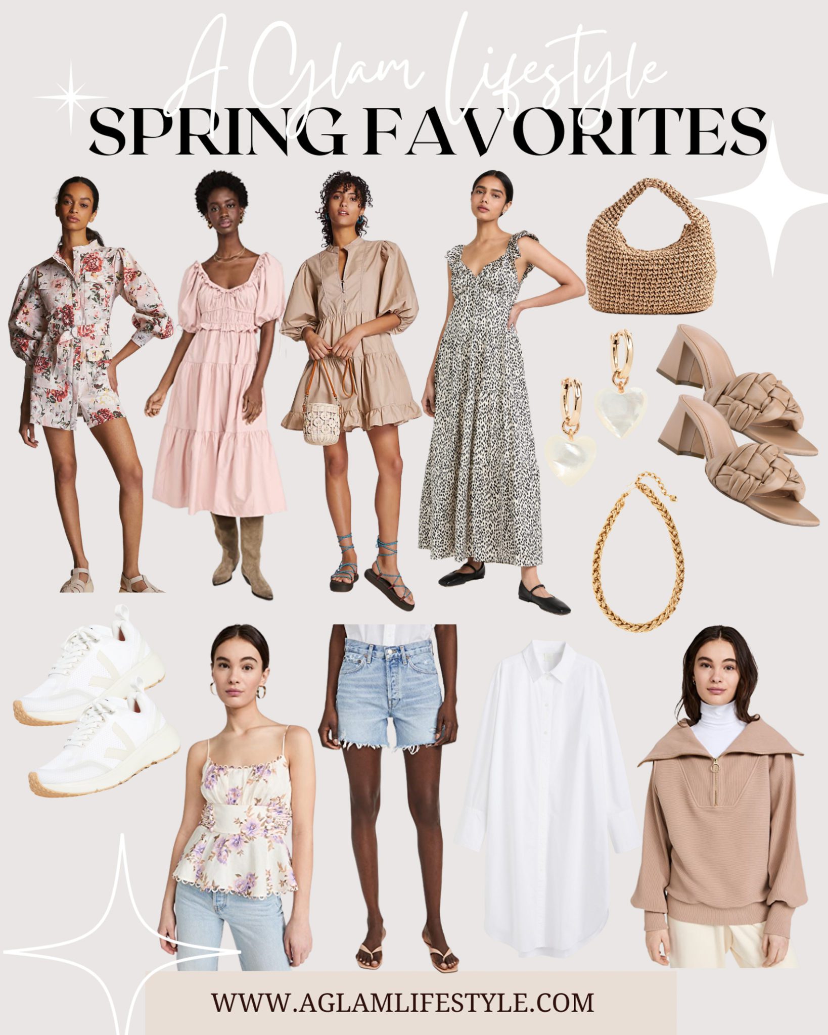 collage of spring wardrobe essentials