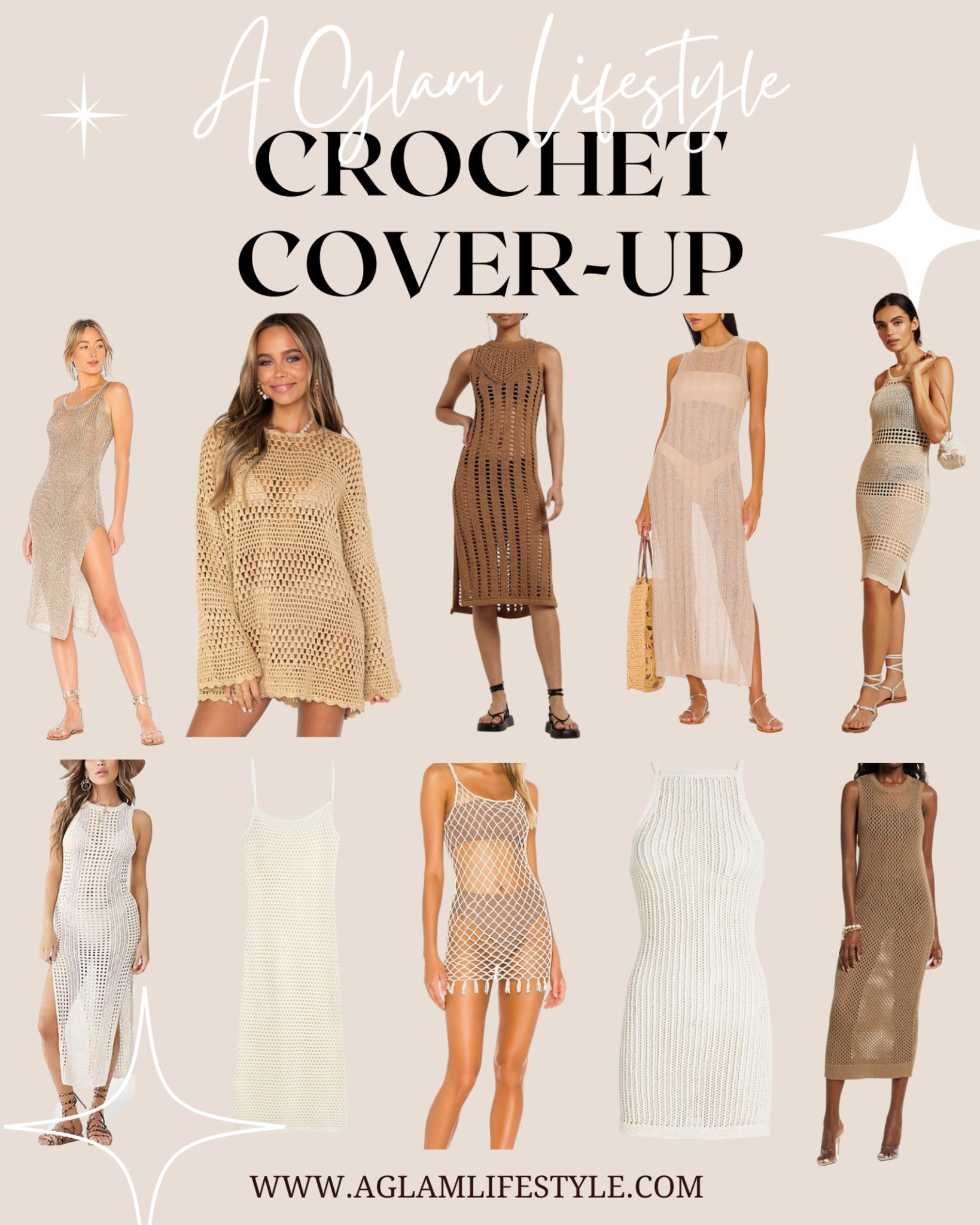 collage of crochet cover up dresses